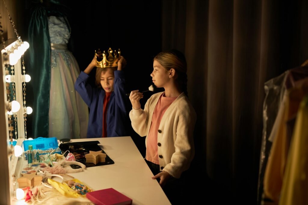 Boy and Girl Preparing for Theater Performance